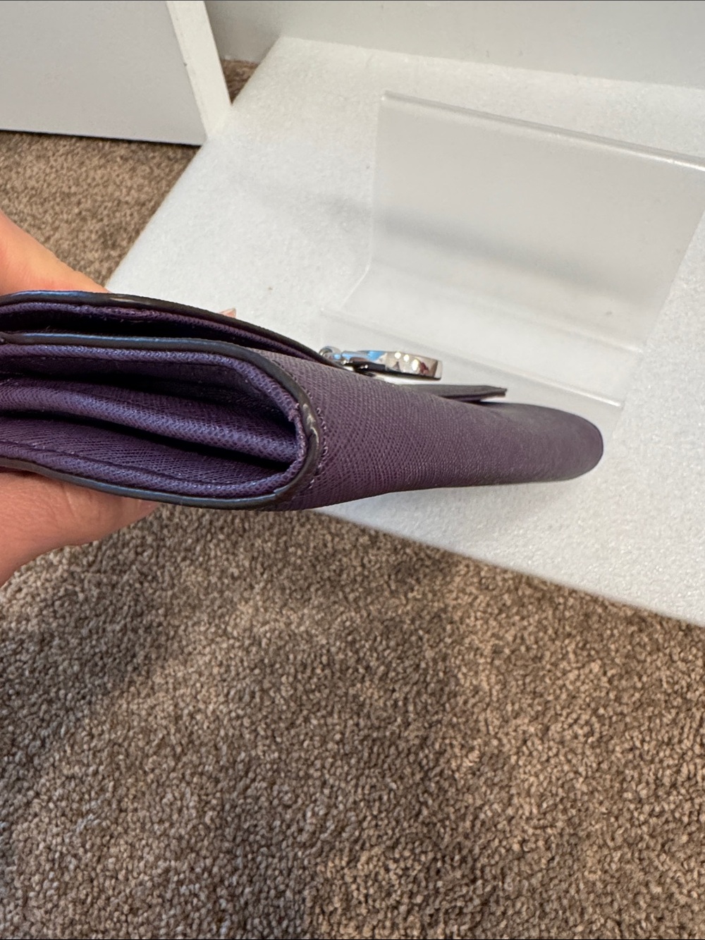 Michael Kors Plum Saffiano Leather Wallet Clutch with Silver MK Lock - Picture 4 of 7